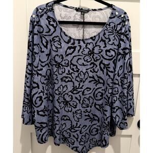 Zac & Rachel Woman Top Shirt Plus Size 3X Purple Black Silver Buttons Pull Over